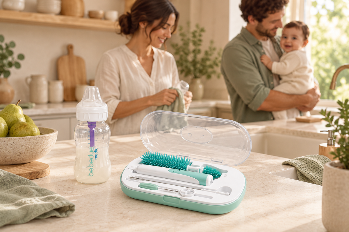 BabySwirl 4 en 1 en una escena lifestyle familiar con madera, piedra y luz natural.