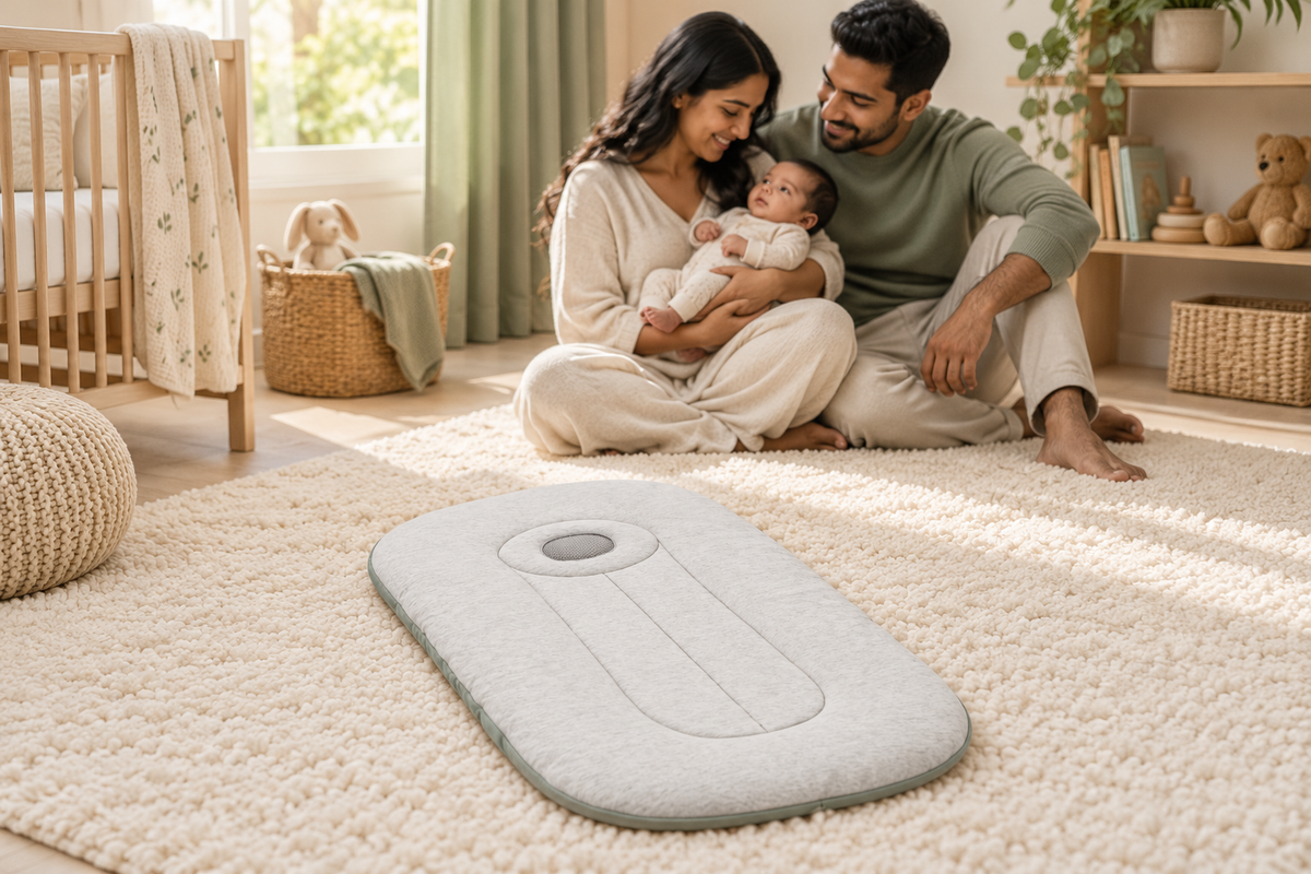Nubis Cocoon en una escena lifestyle familiar con madera, piedra y luz natural.